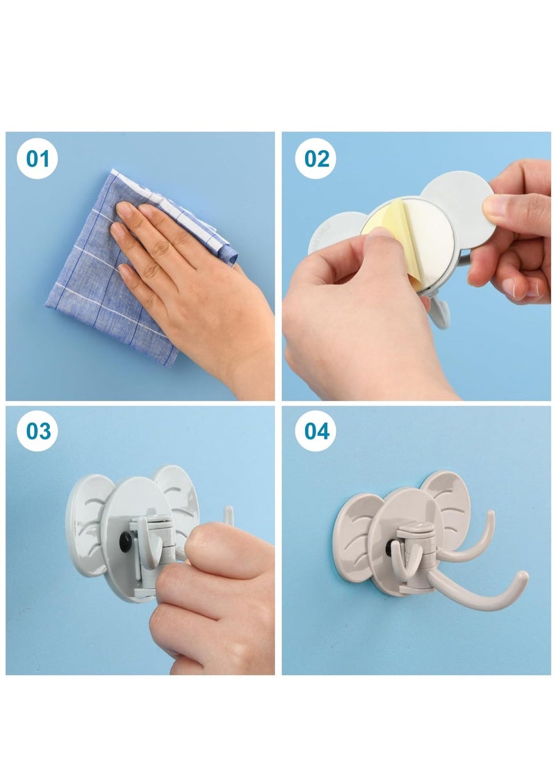 6Pcs Novelty Coat Hooks, 3 in 1 Elephant Door Hooks Wall Hooks Kawaii Room Decor, Decorative Sticky Hooks Creative Animal Hooks, Multifunctional Rotatable Hooks for Bathroom, Bedroom, Kitchen  - Image 5