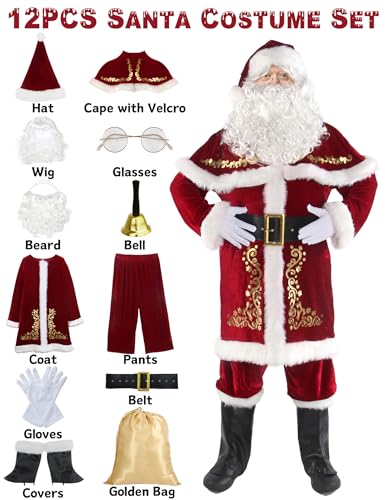 Halfjuly Men’s Santa Costume Set Christmas 12pcs Deluxe Velvet Adult Santa Claus Suit M - Image 5