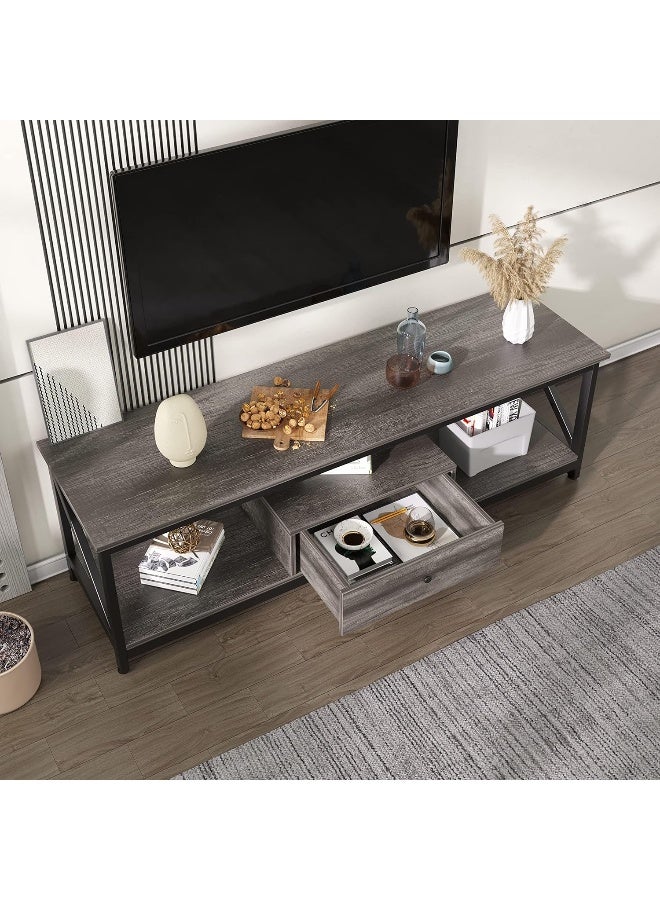 SKY-TOUCH TV Stand: Modern TV Table with 1 Drawer Wide TV Entertainment Center with Storage Shelves Sturdy Wooden TV Console Table with Metal Frame for Living Room - Image 4