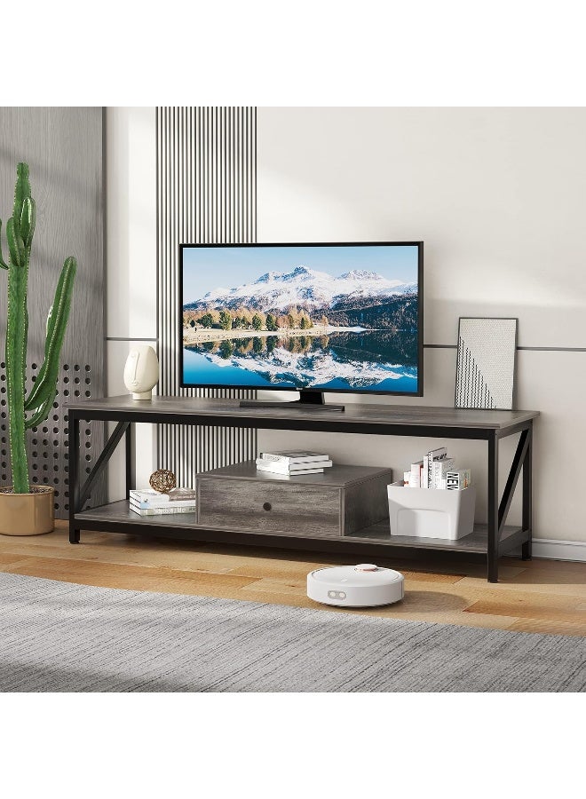 SKY-TOUCH TV Stand: Modern TV Table with 1 Drawer Wide TV Entertainment Center with Storage Shelves Sturdy Wooden TV Console Table with Metal Frame for Living Room - Image 1