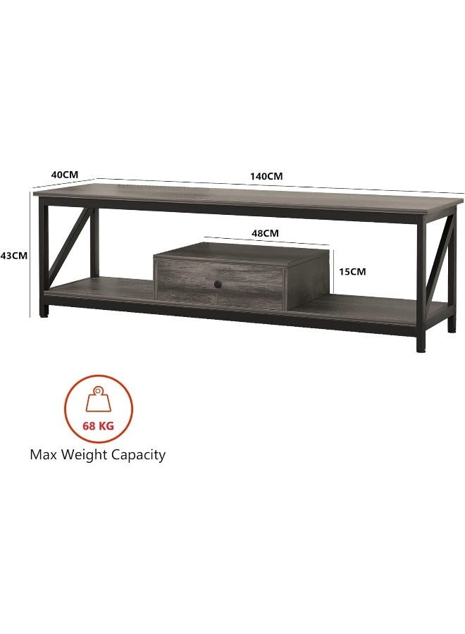SKY-TOUCH TV Stand: Modern TV Table with 1 Drawer Wide TV Entertainment Center with Storage Shelves Sturdy Wooden TV Console Table with Metal Frame for Living Room - Image 5