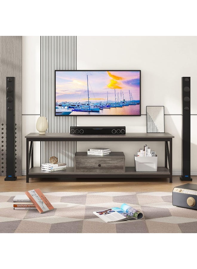 SKY-TOUCH TV Stand: Modern TV Table with 1 Drawer Wide TV Entertainment Center with Storage Shelves Sturdy Wooden TV Console Table with Metal Frame for Living Room - Image 3