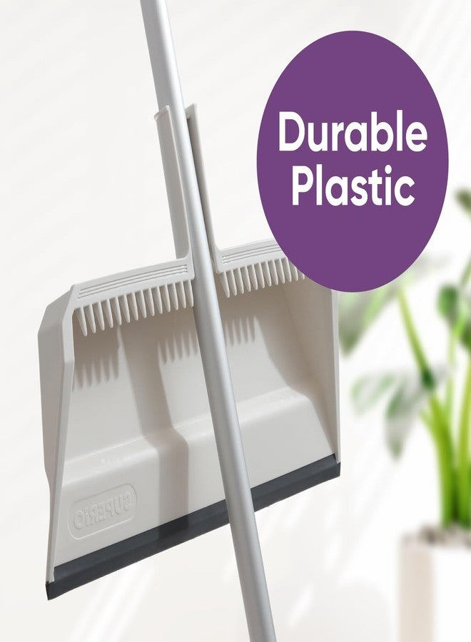 Superio 2-Pack Wide Plastic Dustpan with Comb - 16" Wide, Rubber Lip, Broom Handle Clip, White - Image 5