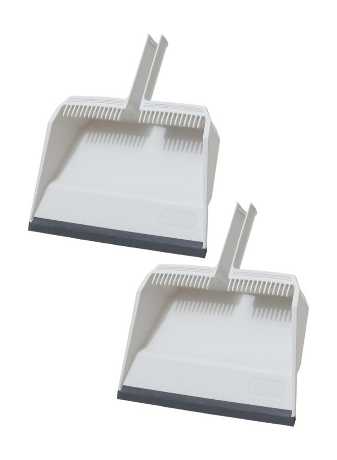 Superio 2-Pack Wide Plastic Dustpan with Comb - 16" Wide, Rubber Lip, Broom Handle Clip, White - Image 1