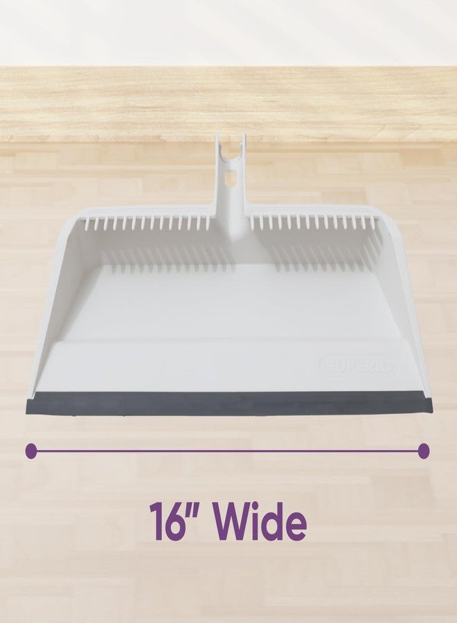 Superio 2-Pack Wide Plastic Dustpan with Comb - 16" Wide, Rubber Lip, Broom Handle Clip, White - Image 3