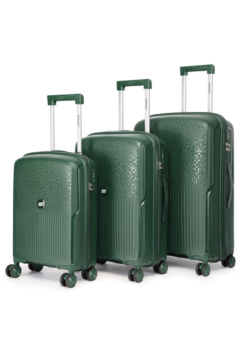 السياحية البريطانية طقم حقائب سفر صلبة من ثلاث قطع من مادة البولي بروبلين مع عجلات دوّارة بمقاسات 20/24/28 بوصة - أخضر - Image 1