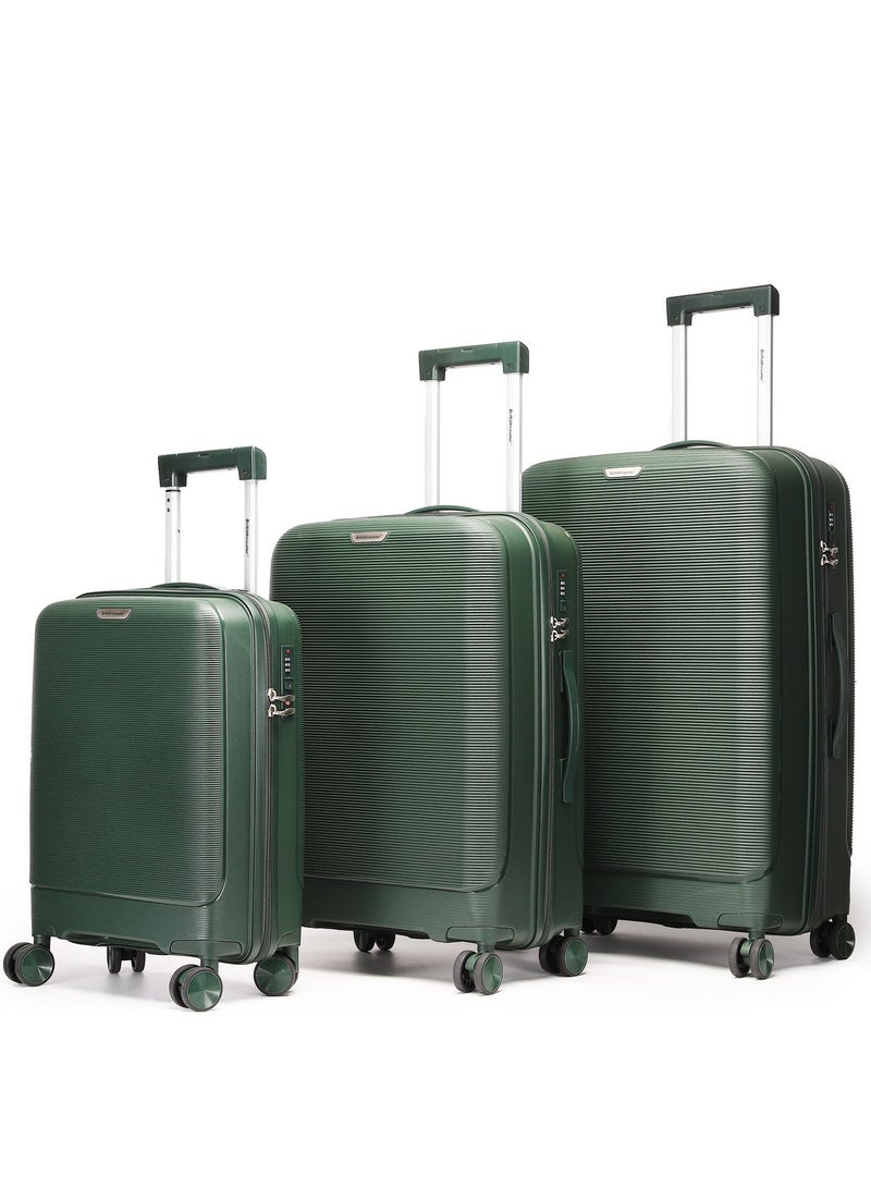 British traveller 3 Piece Polypropylene Hard Side Spinner Luggage Trolley Set 20/24/28 Inch - Green - Image 1