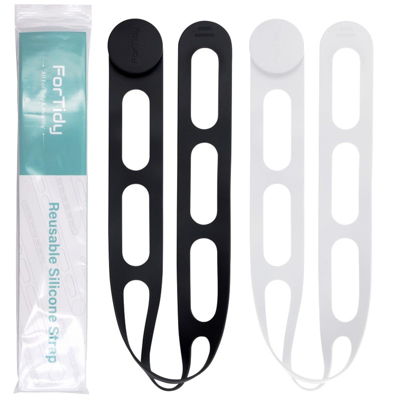 FORTIDY Silicone Latch Strap for Slow Cooker Lid, Pot, Bento Box, 21.65 in Reusable Elastic Self-Lock Silicone Tie for Bundling or Organizing Curtain, Cords, Yoga Mat, Camping Mat, 2pcs (Black&White) - Image 1
