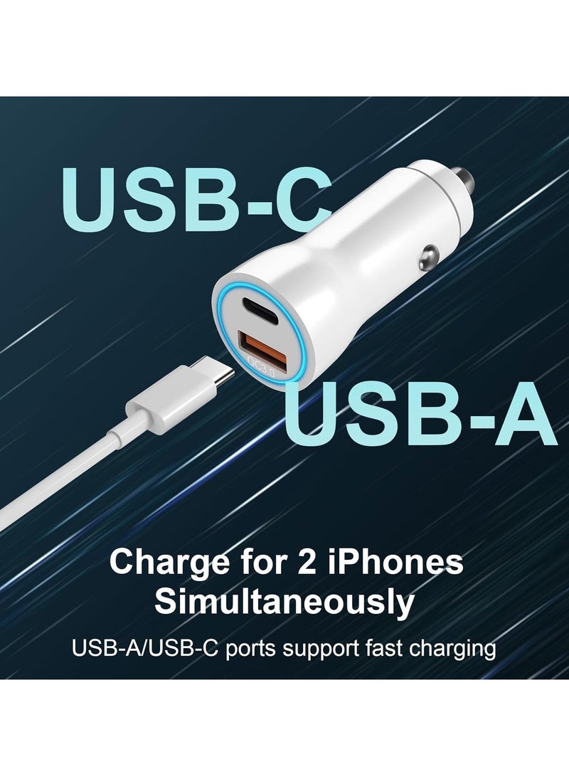 جيج بي في شاحن سيارة ومهايئ منفذ مزدوج صغير الحجم ذو منفذ تيار كهربائي فائق السرعة 20 وات منفذ توصيل طاقة طراز عالي السرعة 18 وات منفذ (أبيض - Image 3