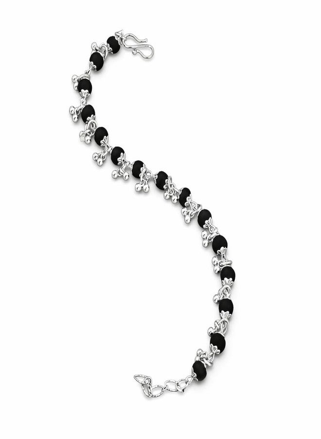 DIVISHA Natural Karungali Black Wood Bracelet for Women with Silver Ghungroo | Adjustable Handmade Evil Eye Protection Kada | Lightweight Ethnic Fashion Bracelet for Positive Energy - Image 1