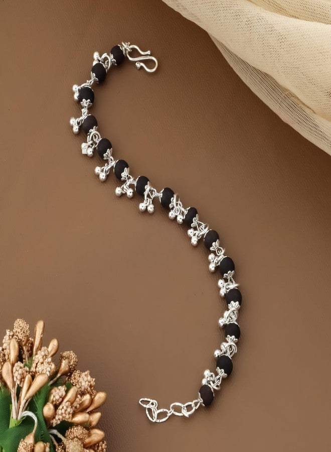 DIVISHA Natural Karungali Black Wood Bracelet for Women with Silver Ghungroo | Adjustable Handmade Evil Eye Protection Kada | Lightweight Ethnic Fashion Bracelet for Positive Energy - Image 2