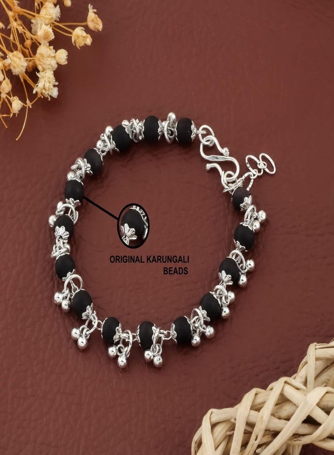 DIVISHA Natural Karungali Black Wood Bracelet for Women with Silver Ghungroo | Adjustable Handmade Evil Eye Protection Kada | Lightweight Ethnic Fashion Bracelet for Positive Energy - Image 4
