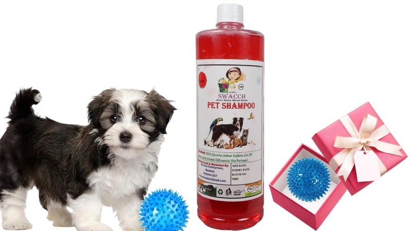 swacch Shampoo | Puppy Safe Shampoo | PH Balanced | Ditch to Itch for Pet Shampoo 1 Litre (Jasmine) + Spike Ball Chew Toy Combo Pack - Image 1