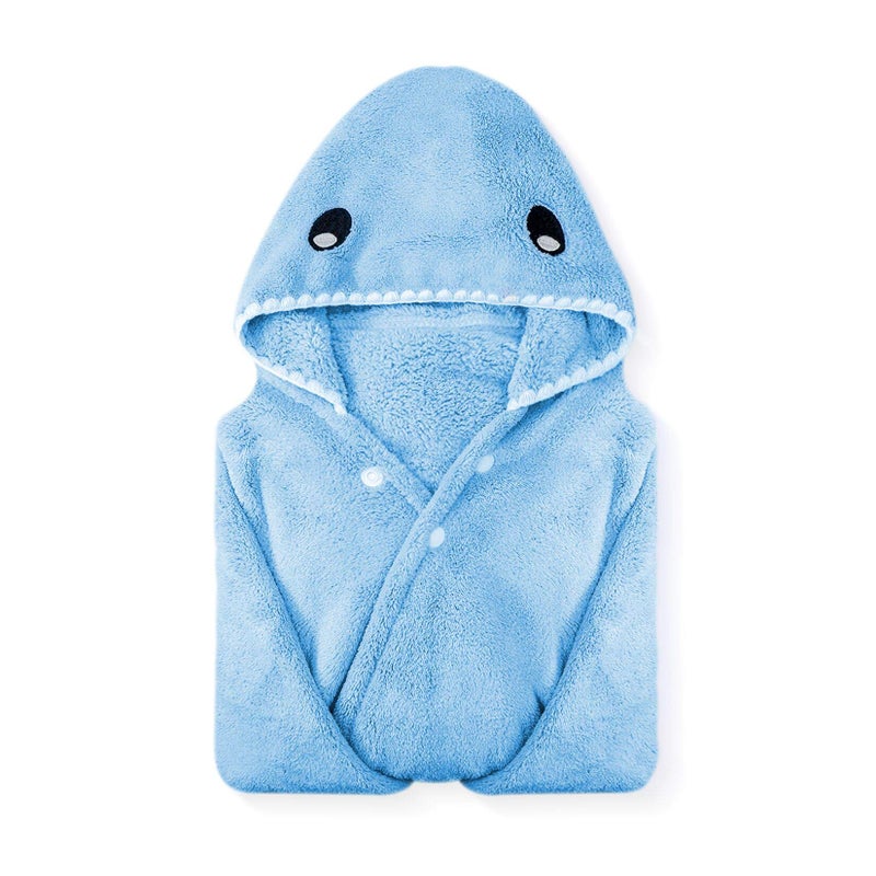 ROMASA Toddler Hooded Bath Towel Ultra Soft Towel Highly Absorbent Bathrobe Blanket for Boys Girls- 27.5" x 55"(Blue Shark-Shape) - Image 1