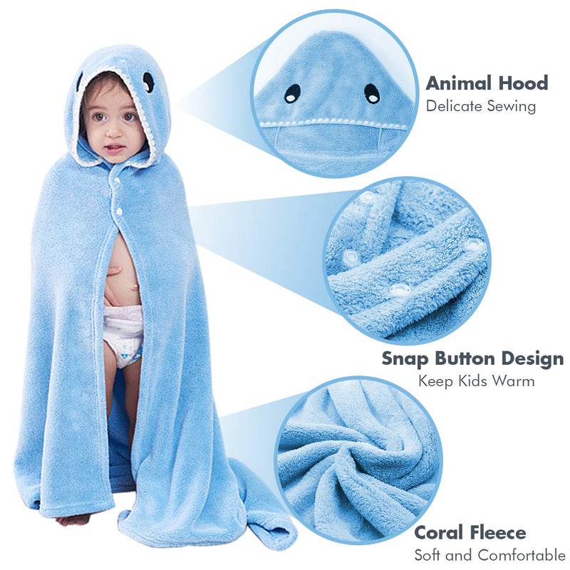 ROMASA Toddler Hooded Bath Towel Ultra Soft Towel Highly Absorbent Bathrobe Blanket for Boys Girls- 27.5" x 55"(Blue Shark-Shape) - Image 3