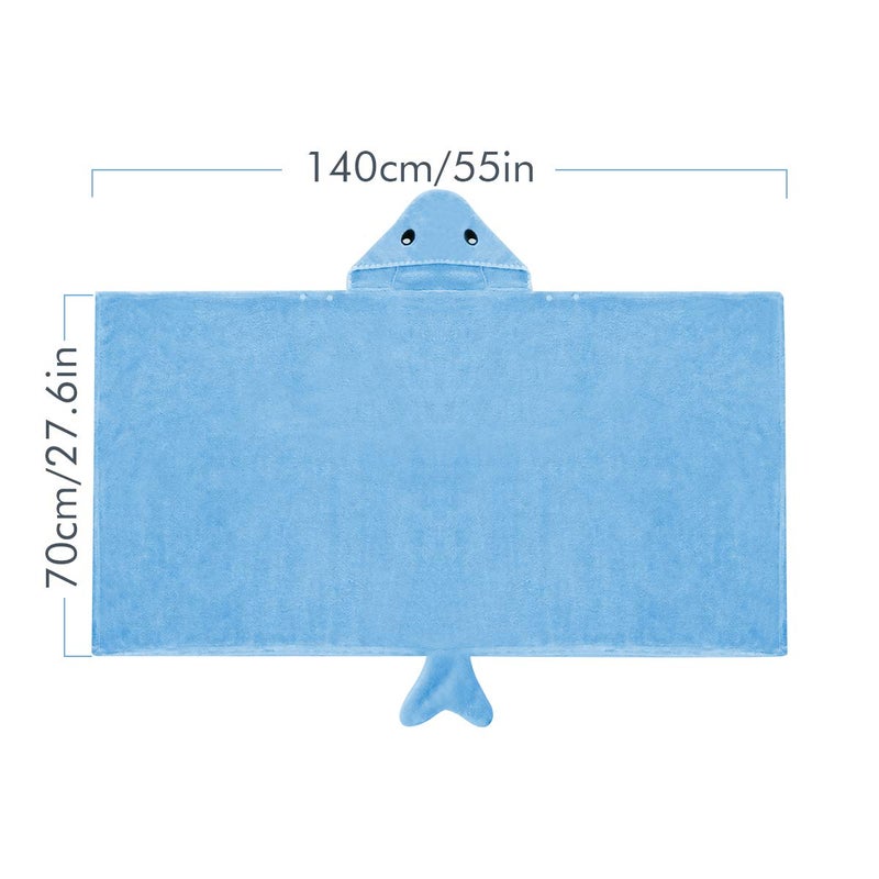 ROMASA Toddler Hooded Bath Towel Ultra Soft Towel Highly Absorbent Bathrobe Blanket for Boys Girls- 27.5" x 55"(Blue Shark-Shape) - Image 2