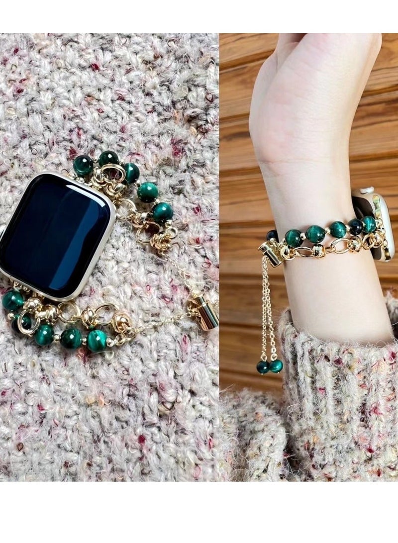 Arabest Jade Green Crystal Beaded Watch Band AppleWatch Cat's Eye Bracelet Suitable Apple Watch Band 7/8/9E 40mm - Image 1