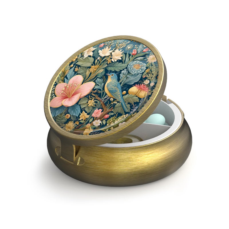 VANCANYOHO Small Pill Case Pill Box with Mirror Retro 3 Compartment Pill Holder for Purse or Pocket Bronze Portable Medicine Vitamin Container Fish Oil and Supplement Storage BPA-Free(Retro Bird and Flower) - Image 1