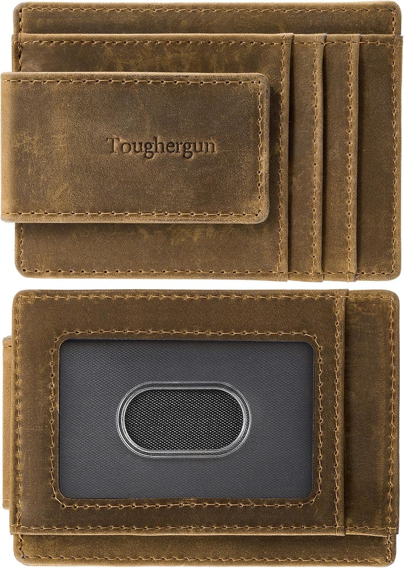 Toughergun Minimalist Wallet for Men with Magnetic Money Clip Leather Wallet, Credit Card Holder RFID Blocking - Image 1