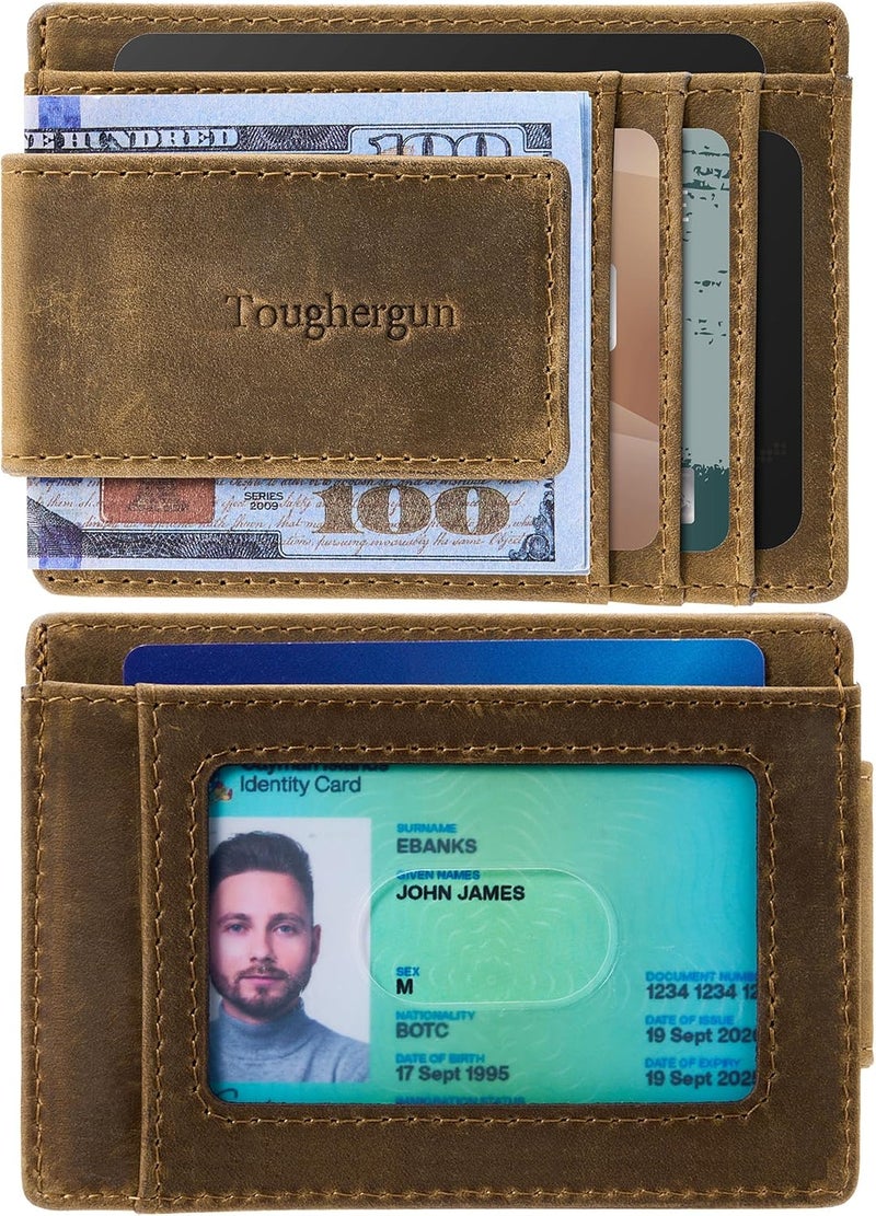 Toughergun Minimalist Wallet for Men with Magnetic Money Clip Leather Wallet, Credit Card Holder RFID Blocking - Image 2