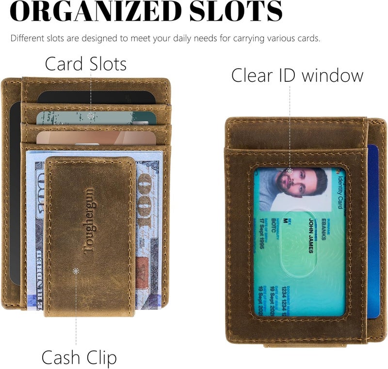 Toughergun Minimalist Wallet for Men with Magnetic Money Clip Leather Wallet, Credit Card Holder RFID Blocking - Image 4
