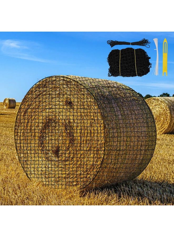 kingump 5x5 Ft Round Bale Hay Net for Horses & Goats, 1.5" Hloes Slow Feeder Hay Nets with Hay Net Repair Tool - Image 1