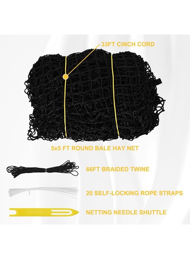 kingump 5x5 Ft Round Bale Hay Net for Horses & Goats, 1.5" Hloes Slow Feeder Hay Nets with Hay Net Repair Tool - Image 5