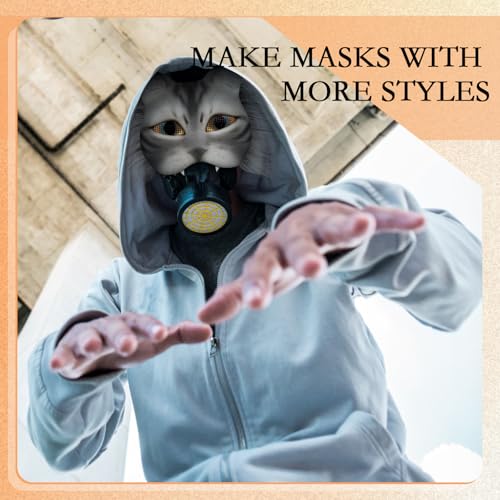 Seenelling 19 Pcs DIY Therian Mask Kit Blank Cat Mask with Felt Fabric Sheet Plush Faux Fur Eye Mesh for Therian Gear Stuff (Grey Series) - Image 4