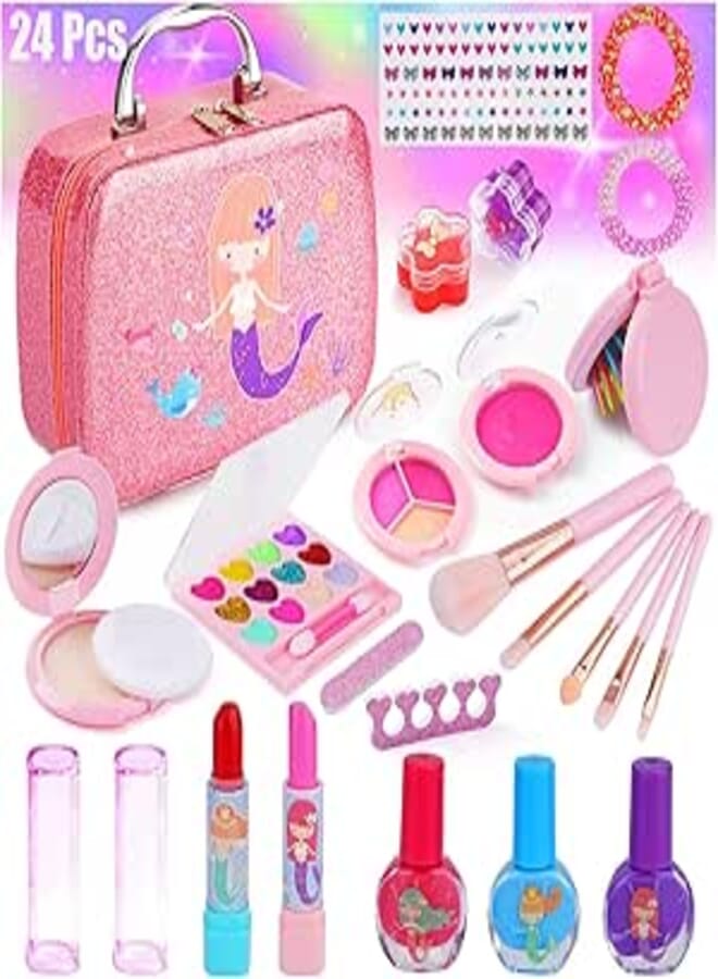 PYEBE PYEBE Kids Makeup Kit for Girl Toys, Toddler Toys for Girls Washable Real Makeup for Little Girls Toys Birthday Gifts, Play Princess Pretend Make up Set Toys for 4 5 6 7 8 9 Years Old, 24 Pack 