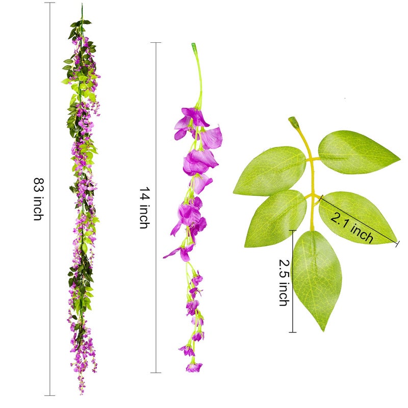 Lvydec Wisteria Artificial Flowers Garland, 4 Pcs Total 28.8ft Artificial Wisteria Vine Silk Hanging Flower for Home Garden Outdoor Ceremony Wedding Arch Floral Decor (Purplish Red) - Image 4