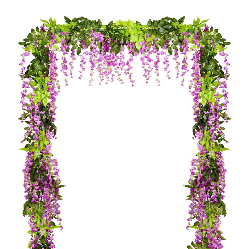 Lvydec Wisteria Artificial Flowers Garland, 4 Pcs Total 28.8ft Artificial Wisteria Vine Silk Hanging Flower for Home Garden Outdoor Ceremony Wedding Arch Floral Decor (Purplish Red) - Image 1