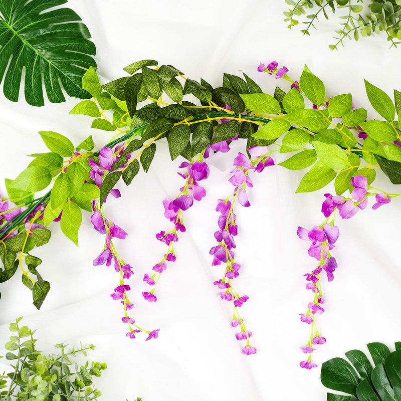 Lvydec Wisteria Artificial Flowers Garland, 4 Pcs Total 28.8ft Artificial Wisteria Vine Silk Hanging Flower for Home Garden Outdoor Ceremony Wedding Arch Floral Decor (Purplish Red) - Image 5