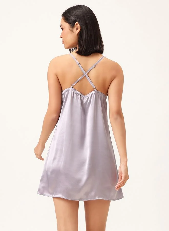 Clovia Clovia Solid Lace Insert Padded Satin Babydoll