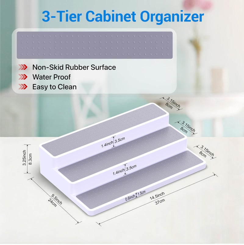 YAN & HIN 3pcs/set 3-Tier Spice Rack Organizer for Cabinet with Non-Skid Surface, Seasoning Racks, Shelf Organizers, Kitchen Spice Storage & Pantry Organization, 14.5 x 9.5 x 3.25 inches - Image 3