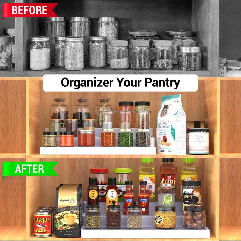 YAN & HIN 3pcs/set 3-Tier Spice Rack Organizer for Cabinet with Non-Skid Surface, Seasoning Racks, Shelf Organizers, Kitchen Spice Storage & Pantry Organization, 14.5 x 9.5 x 3.25 inches - Image 5