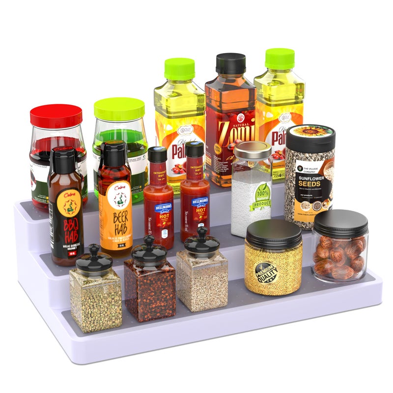 YAN & HIN 3pcs/set 3-Tier Spice Rack Organizer for Cabinet with Non-Skid Surface, Seasoning Racks, Shelf Organizers, Kitchen Spice Storage & Pantry Organization, 14.5 x 9.5 x 3.25 inches - Image 2