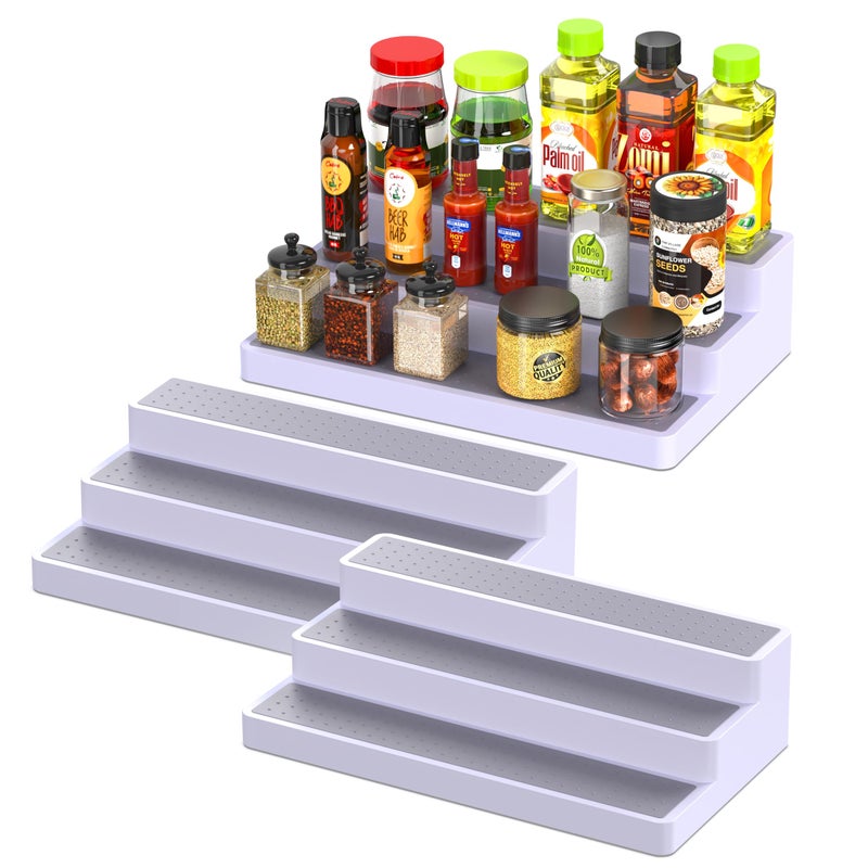 YAN & HIN 3pcs/set 3-Tier Spice Rack Organizer for Cabinet with Non-Skid Surface, Seasoning Racks, Shelf Organizers, Kitchen Spice Storage & Pantry Organization, 14.5 x 9.5 x 3.25 inches - Image 1