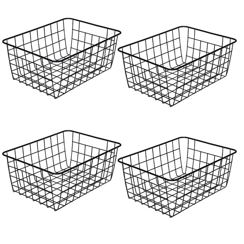 LeleCAT Wire Baskets with Handles Wire Storage Organizer Baskets Household Refrigerator for Cabinets Pantry Closets Bedrooms  Set of 4Black