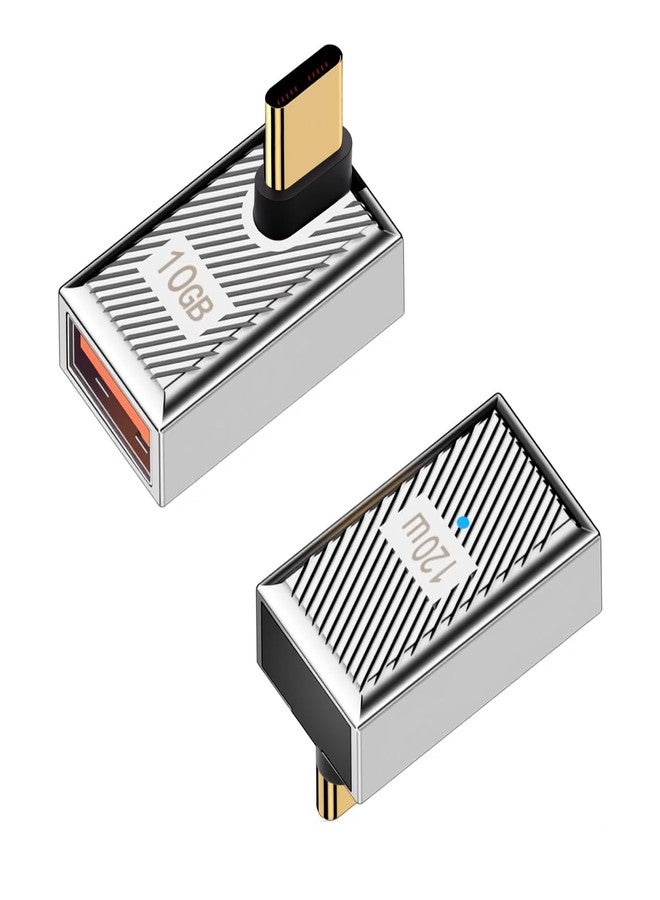 Duttek 120W USB A to USB C Adapter, 90 Degree USB C to USB Adapter, Right Angle USB Type 3.1 Female to USB C Male Converter OTG Fast Charging Compatible with MacBook, Tablet, Samsung Galaxy 2 Pack - Image 1