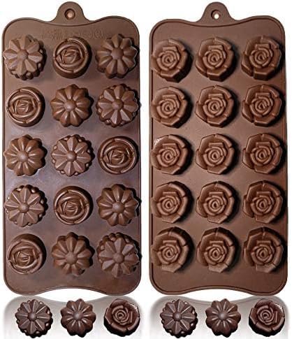 Husaini Mart HUSAINI MART 2 Pieces Flower Shape Silicone Moulds Rose Flower Shapes Cake Chocolate Making Molds 3D Flower Moulds for Wax Melts Rose for Baking Cupcake Topper Dessert Decoration Pack of 2  - Image 1