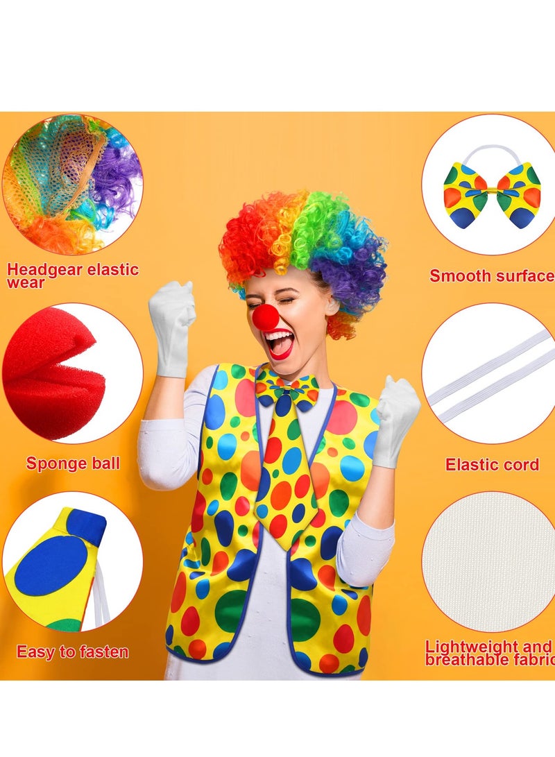 SOLARAE Clown Costume Set with Clown Nose Clown Vest Clown Wig Clown Bow Clown Tie White Gloves for Circus Cosplay Party 12 Pcs - Image 2