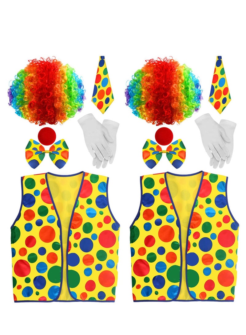SOLARAE Clown Costume Set with Clown Nose Clown Vest Clown Wig Clown Bow Clown Tie White Gloves for Circus Cosplay Party 12 Pcs - Image 1