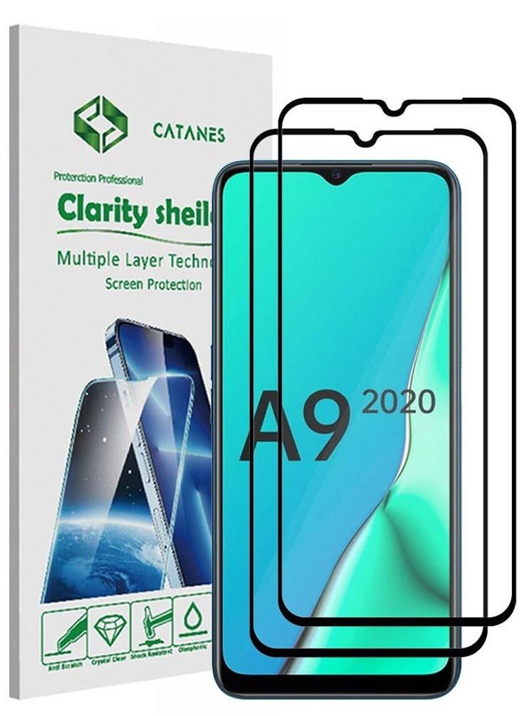 CATANES 2 Pack For Oppo A9-2020 Screen Protector Tempered Glass Full Glue Back  - Image 1