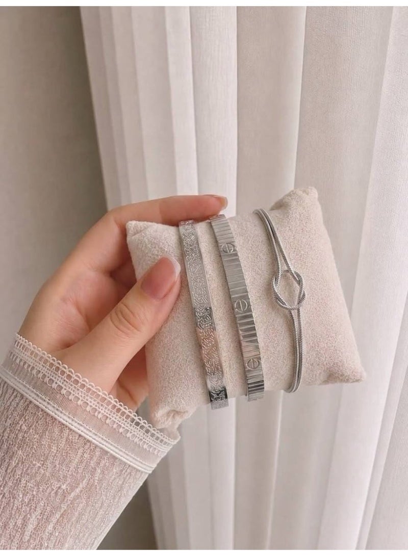 Shein Luxury 6-Piece Bracelet Set Featuring Ayat Al-Kursi & Modern Cable Designs | Crafted Exclusively from 316 Pure Stainless Steel | Waterproof, Free Size for Ultimate Comfort and Elegance, The Perfect Gift for Your Loved Ones - Image 3