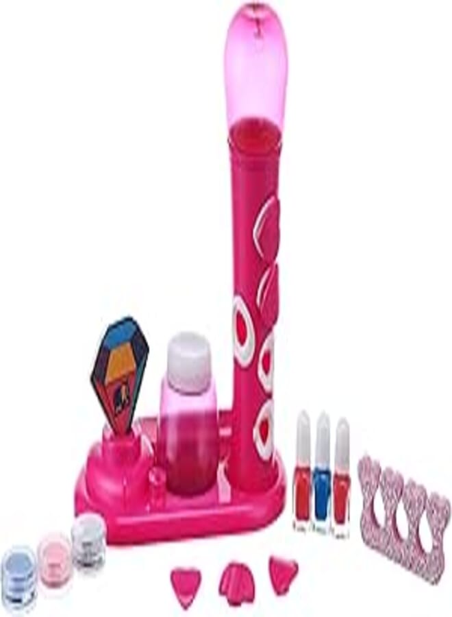 Generic Plastic Large Nail Manicure Machine Toy With Nail Polish and Shimmering Powder Add More Funny For Girls Set of 11 Pieces - Multi Color 