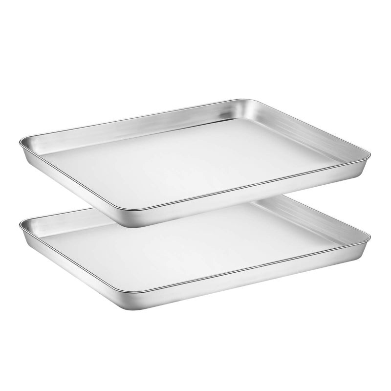Wildone Baking Sheet Set of 2  Stainless Steel Cookie Sheet Baking Pan Size 12 x 10 x 1 inch Non Toxic  Heavy Duty  Mirror Finish  Rust Free  Easy Clean