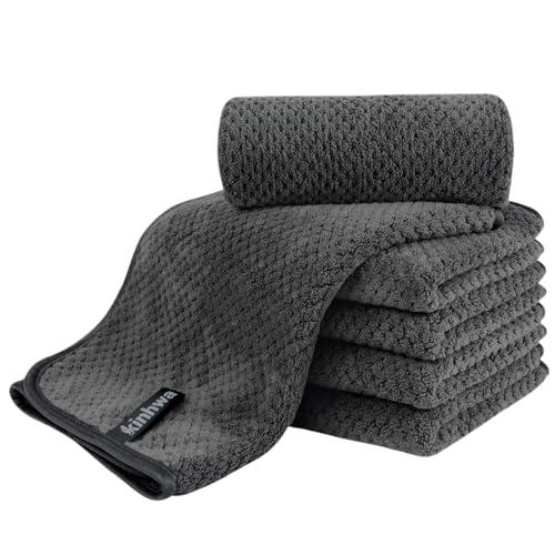 KinHwa Microfiber Hand Towels for Bathroom Soft and Absorbent Face Towels Grey Bathroom Hand Towels for Spa Bath Wash Cloths (B-Grey, 11×20 in 6pc) - Image 1
