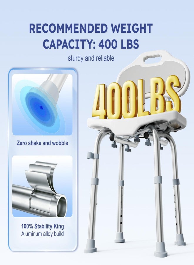 BlessReach Shower Chair for Inside Shower with Back, 400 lbs Shower Stool with Adjustable Height, Padded Seat & Drainage Holes, Shower Seat for Inside Tub, Bathtub Chair for Elderly and Disabled - Image 3