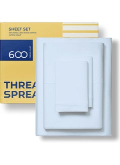Thread Spread Hotel Collection 600 Thread Count Egyptian Cotton Sateen King 4 Piece Sheet Set Light Blue