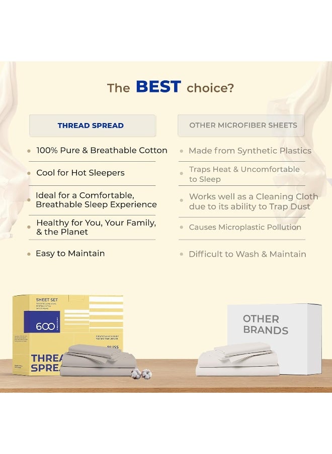 Generic - Thread Spread Hotel Collection 600 Thread Count Egyptian Cotton Sateen King 4 Piece Sheet Set Light Blue - Image 1